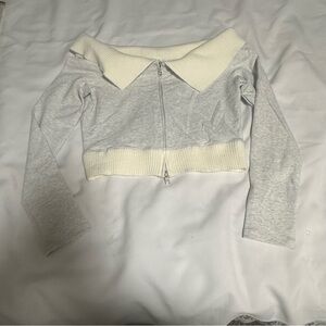 Garage Light Gray and Cream Zip-Up Top size large
